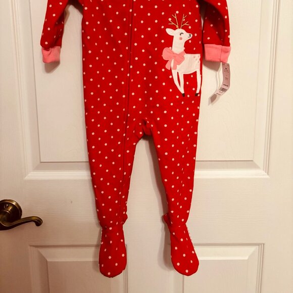 Carter’s Baby Girl Fleece Footie Pajamas Red Reindeer 18 Months - Picture 2 of 7